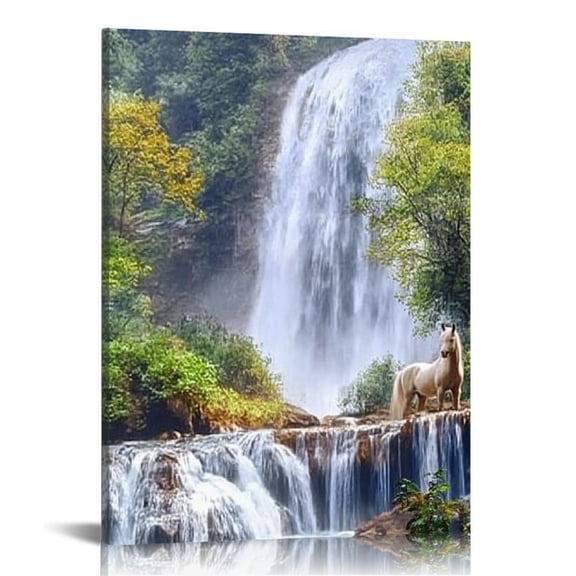 LHONGY Canvas Print Wall Art Window View Rustic Waterfall Rapid Lake Stream River Wilderness Nature Photography Realism Scenic Landscape 12x16 in