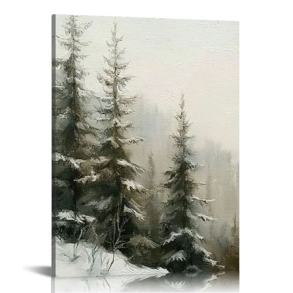 LHONGY Canvas Print Wall Art Winter Forest Landscape Minimalist Nature Wilderness Antique Retro Fine Art Illustrations Decorative for Bedroom 12x16 in