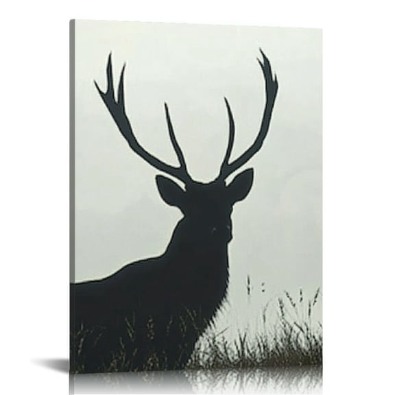 LHONGY  Canvas Wall Art Wildlife Deer Silhouette Abstract Animal Painting Pictures Black and White Artwork Stretched 16x20 in