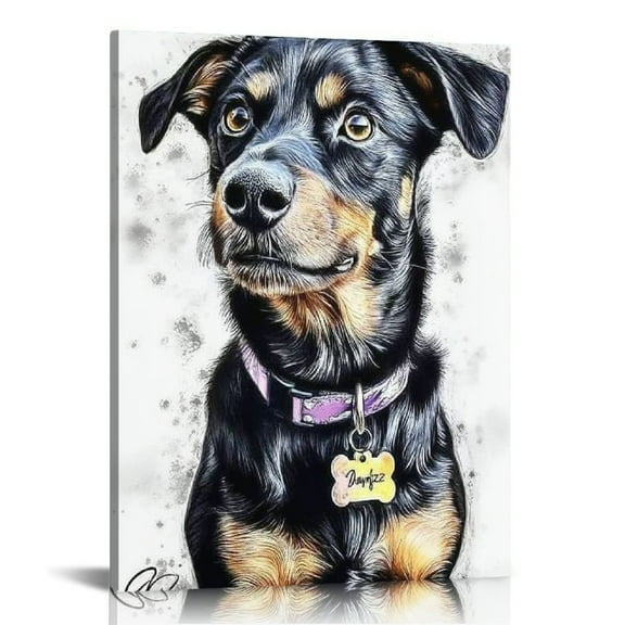 LHONGY Custom Dog/Cat Portrait Watercolor Painting Canvas Prints with Wall Art for Home Decoration, Personalized Memorial Gift for 12x16 in
