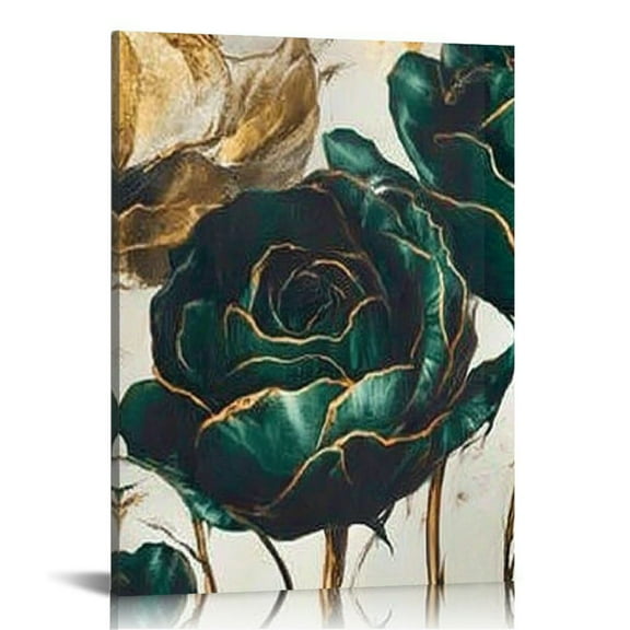 LHONGY Emerald Green Wall Art, Modern Green and Gold Abstract Marble Canvas Wall Art Paintings Prints Posters Wall Decor Pictures for Living 12x16 in