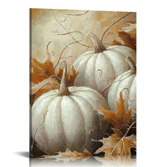 LHONGY Fall Canvas Wall Art Pumpkin Fall Leaves Picture Prints Autumn Harvest Theme Paintings Halloween Thanksgiving Wall 16x20 in