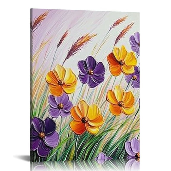 LHONGY  Flower Canvas Wall Art - Hand Painted Colorful Poppy Painting - Floral Picture for Living Room Bedroom Bathroom Decor 12x16 in