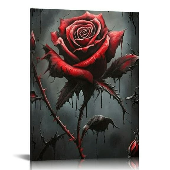 LHONGY Gothic Canvas Wall Art Romantic Rose Halloween Wall Decor Paintings, Dark Goth Crow Skull Posrts Prints for bathroom Living 12x16 in
