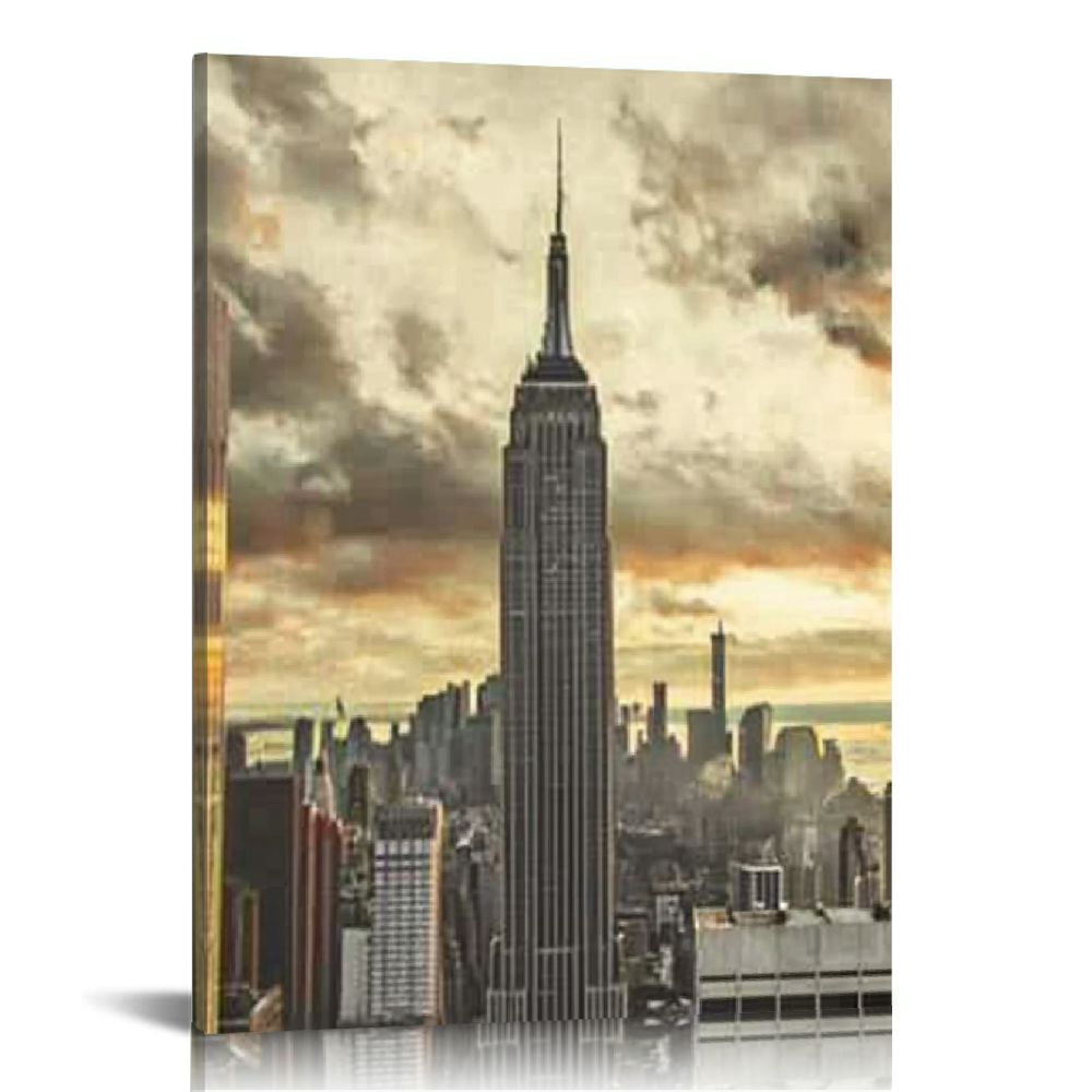 LHONGY Large New York City Wall Art Black White Empire State Building ...