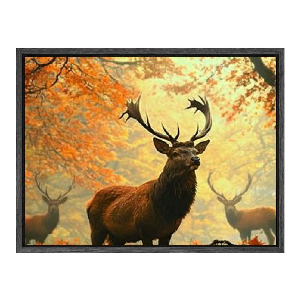 LHONGY Lighted Canvas Print Bucks in Forest Wildlife Wall Art