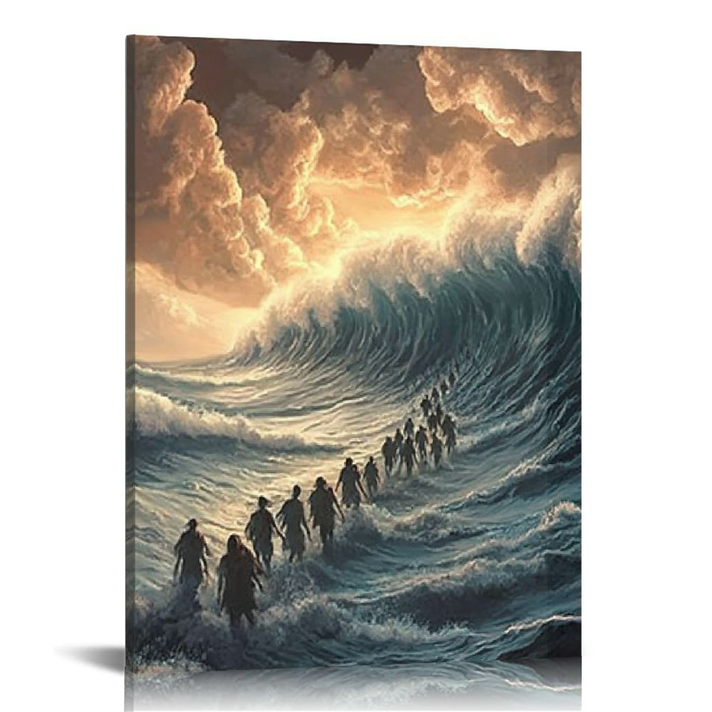 Tableau Chrétien Moderne - La Traversée De La Mer Rouge Par Moïse - Toile 61x41 Cm