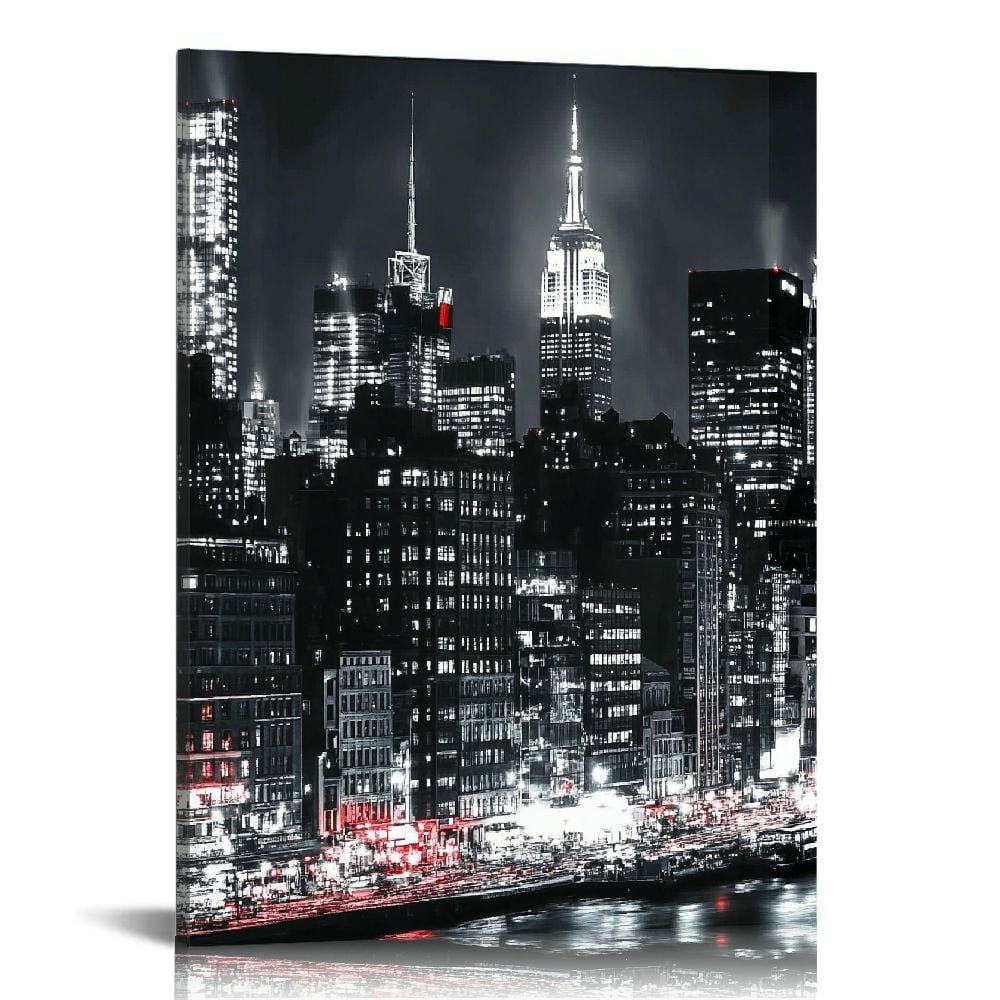 LHONGY New York City Canvas Wall Art Modern Black and White Cityscape ...
