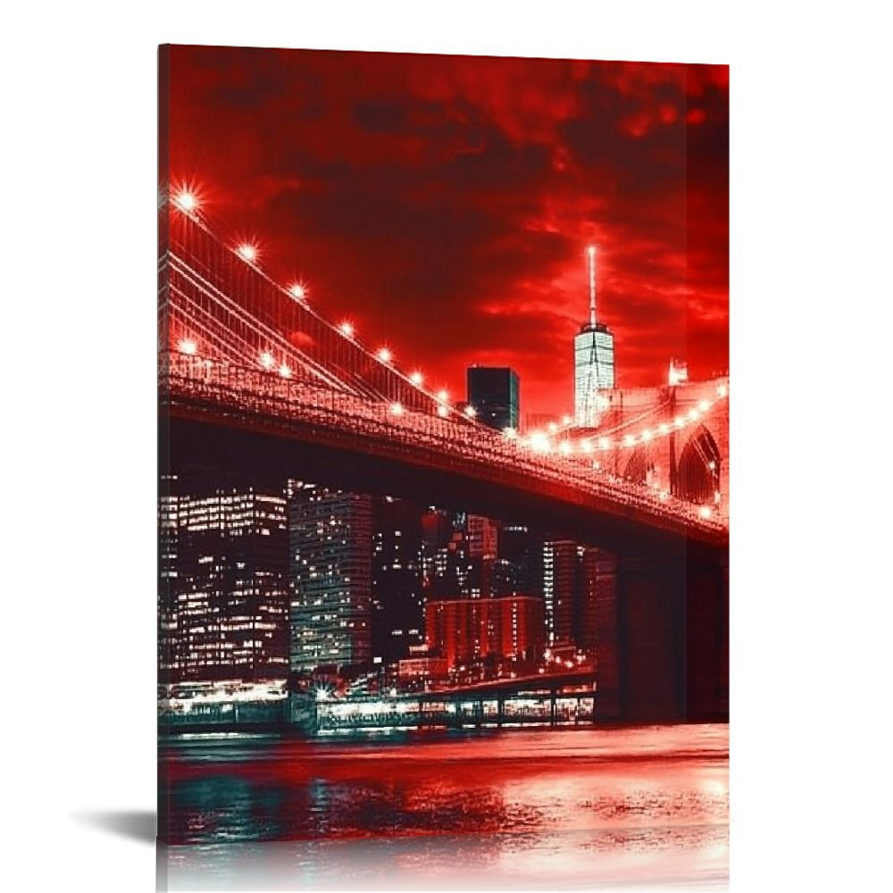 LHONGY New York City Wall Art Canvas Black and White Red Brooklyn ...