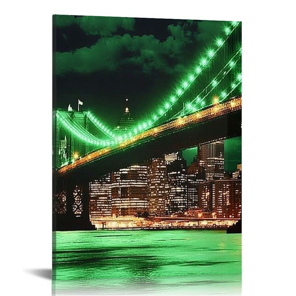 LHONGY New York City Wall Art Canvas Black and White Green Brooklyn ...