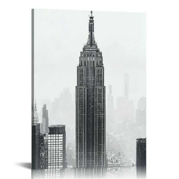 LHONGY New York Poster Gray Empire State - NYC Wall Art, New York City Wall Art, NYC Skyline Wall Art, Empire State Building Wall Art 16x20 in