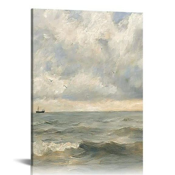 LHONGY Ocean Large Large Wall Art, Seascape Vintage Art Decor Room Aesthetic,Canvas Print Art, Calming Landscape Painting Wall Decor for Bedroom Bathroom Office 12x16 in