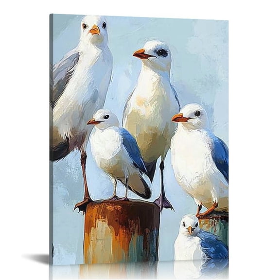 LHONGY  Ocean Wall Art Coastal Sea Bird Artwork Prints Wall Decor Teal Beach Canvas Paintings for Bathroom Bedroom Living Room Decor 12x16 in