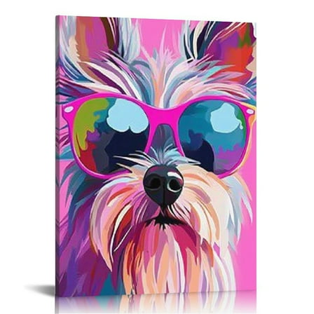 LHONGY Pet Dog Canvas Wall Art Prints Pop Animal Poster Rainbow Yorkshire Terrier with Painting Colorful Dog Picture Artwork Puppy Decor for Bedroom 12x16 in