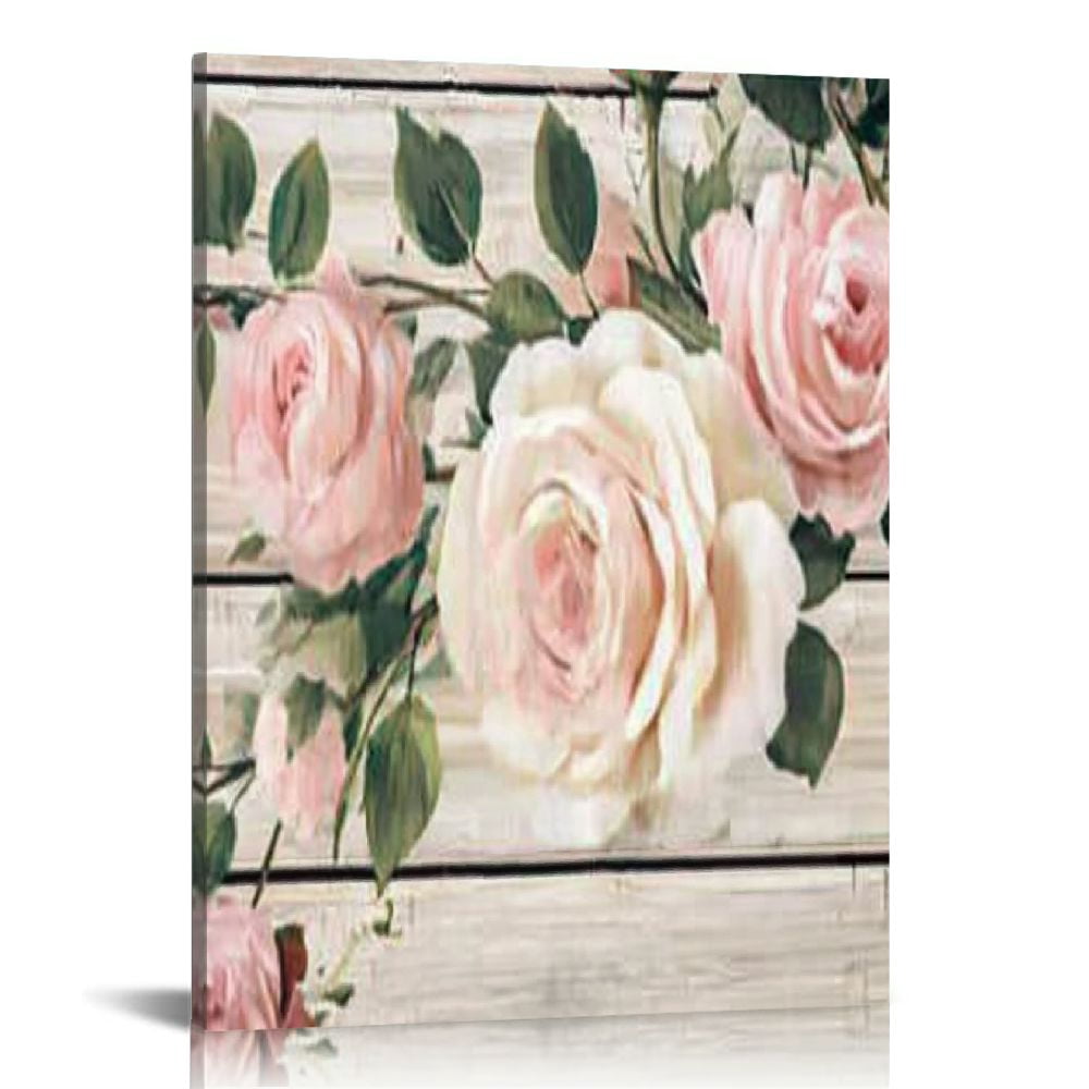 LHONGY Pink Floral Canvas Wall Art: Roses Flowers Bouquet Pictures ...
