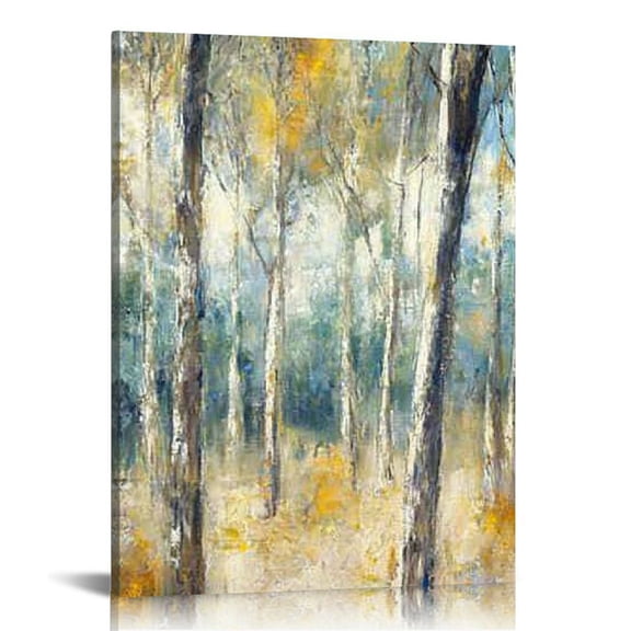 LHONGY Tree Wall Art Canvas Painting: Forest Hand Painted Picture Abstract Nature Landscape Artwork Decor Modern Large Textured Print 16x20 in
