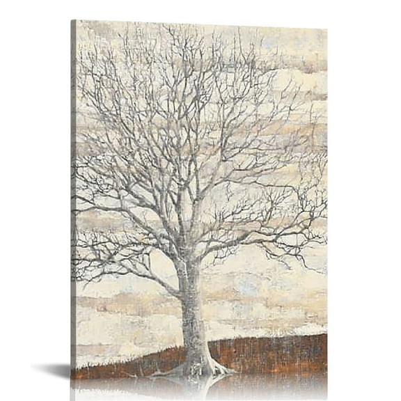 LHONGY Tree of Life Canvas Wall Art Hand Painted Grey White Beige Paintings Modern Abstract Forest Pictures 12x16 in