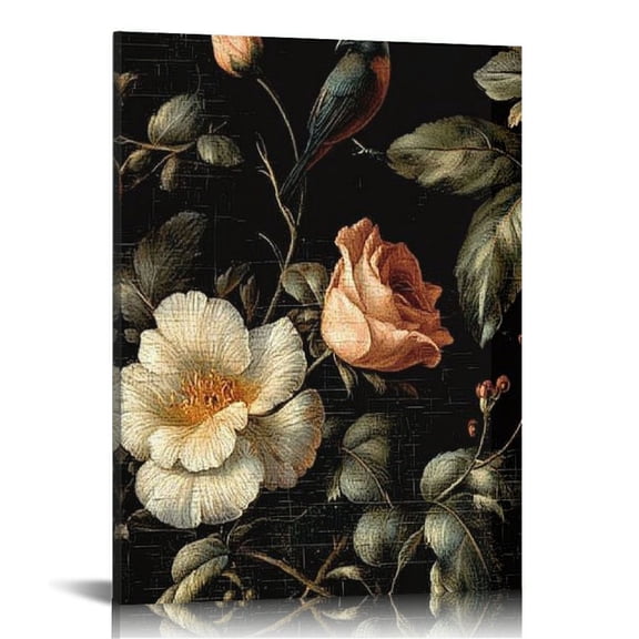 LHONGY Vintage Gold Wall Art, Floral Rose Retro Picture Paintings, Antique Canvas Artwork, Victorian Picture Photo Wall Decor for Gallery Bathroom Bedroom 12x16 in