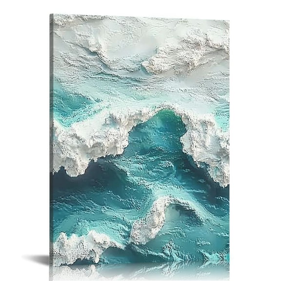 LHONGY Wall Art Abstract Seascape Artwork Ocean Waves Art Sea Landscape Painting Green and White for Living Room Bedroom Dining Room 16x20 in