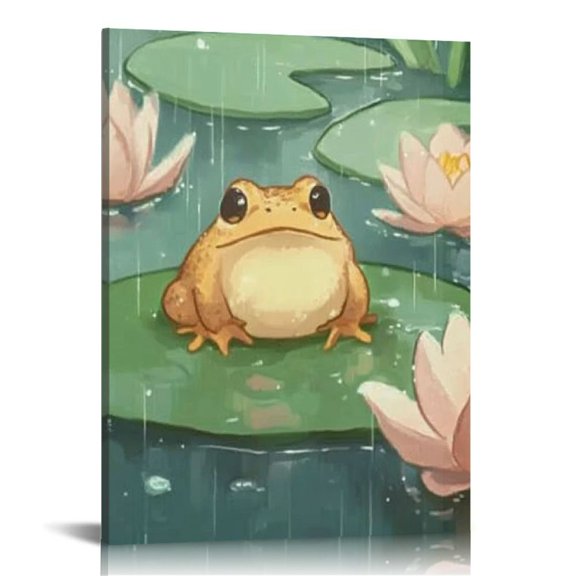 LHONGY Wall Art Cute Pond Lotus Frog Chick Gifts Birthday Gifts Decorations Cute Pic Canvas Poster Printing Decor for Living Room 16x20 in