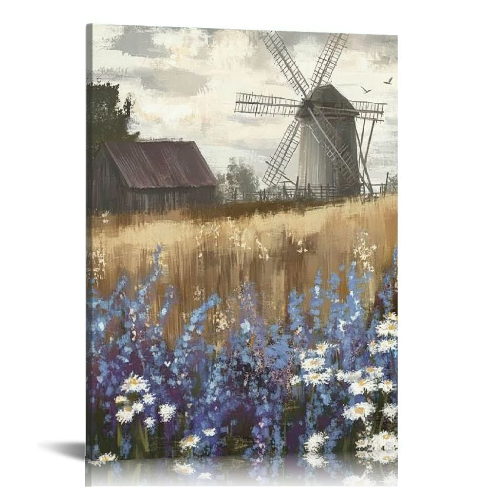 YCPRIMER Vintage Farmhouse Painting Canvas Print - Rustic Wildflower Meadow Landscape, 70x31 Inch, For Living Room/Bedroom - View #7