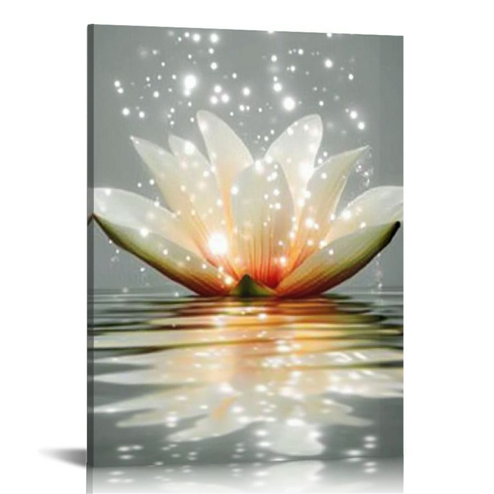 LHONGY White Lotus Flower Zen Wall Art Grey Calming Zen Spiritual Decor ...
