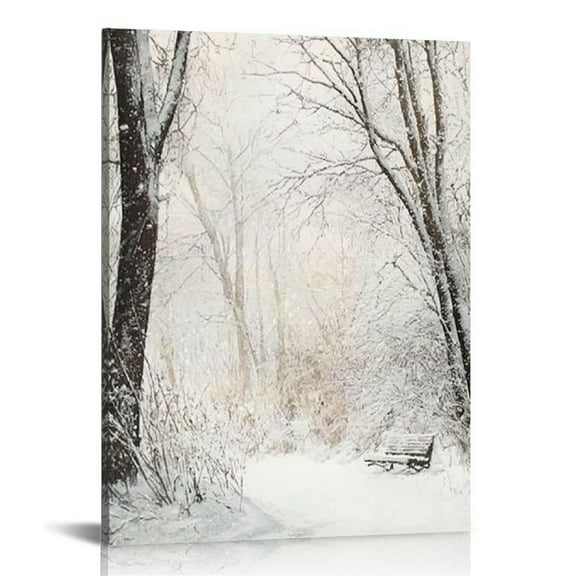 LHONGY Winter Canvas Wall Art Snowing Forest Snow Scenery Picture Print Forest Path Art Poster Cold Nature Landscape Painting 12x16 in