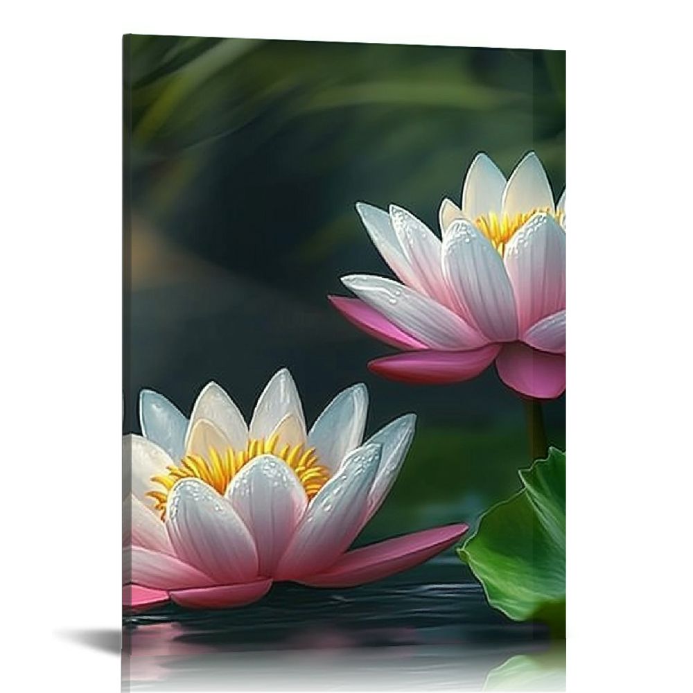 LHONGY Zen Canvas Wall Art Lotus Flower Picture Prints Lily Painting ...