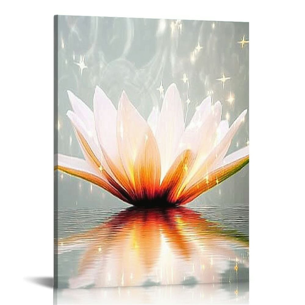 LHONGY Zen Canvas Wall Art White Lotus Flower Bloom in Water Picture ...