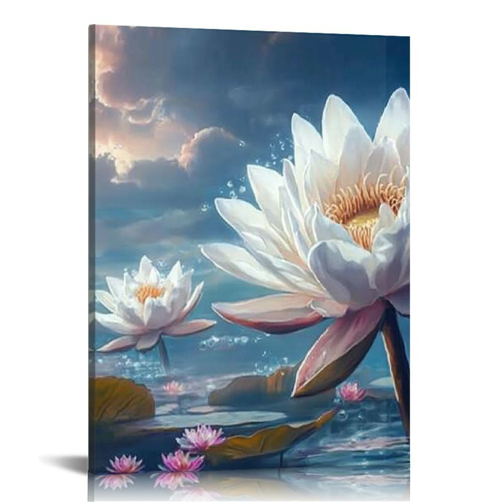 LHONGY Zen Canvas Wall Art White Lotus Flower Canvas Wall Art Spa Wall ...