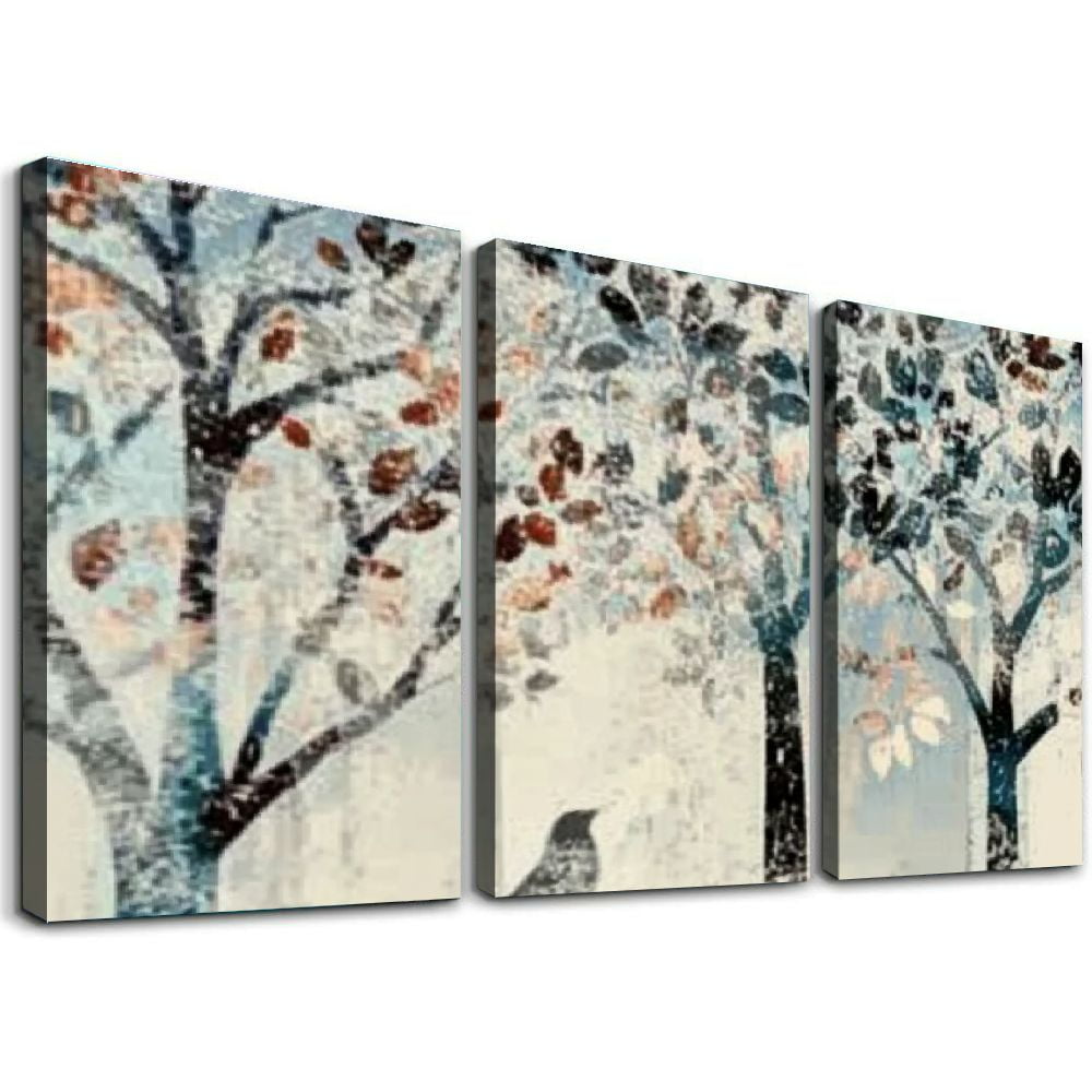 Trees and Birds Abstract Canvas Print Set