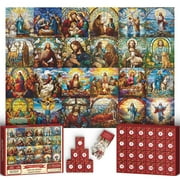 LHOO Advent Calendar 2024 Christmas Puzzle for Adults 1000 Pieces, Christmas Stained Glass Life of Jesus Jigsaw Puzzles, 24 Days Christmas Countdown Calendar Winter Puzzle as Christmas Decoration