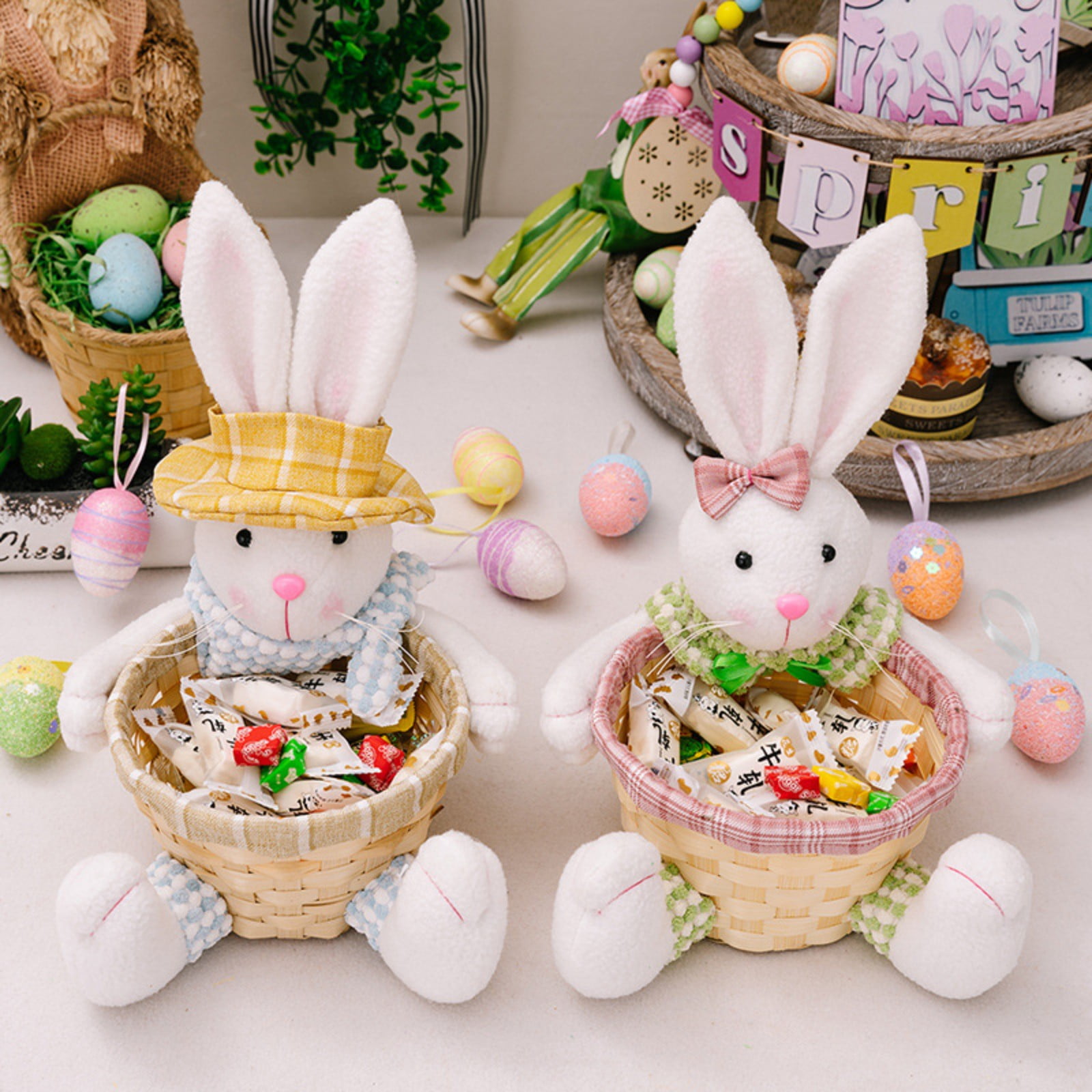 LHOO Easter Bunny Baskets Decor - 2025 New Easter Bunny Candy Storage ...