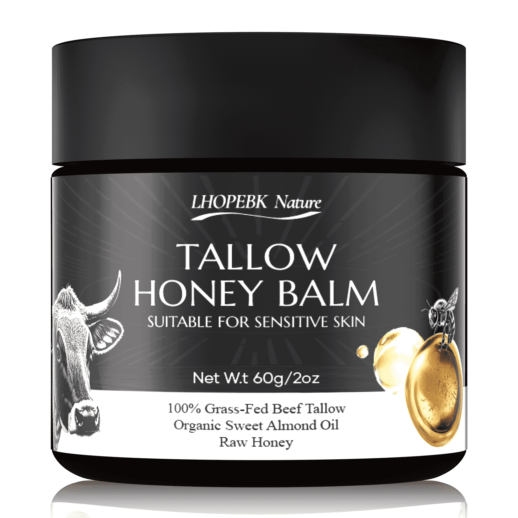 Lhopebk Nature Beef Tallow for Skin: Tallow Honey Balm Face & Body Moisturizers,Skin Care Cream (60g/2oz)