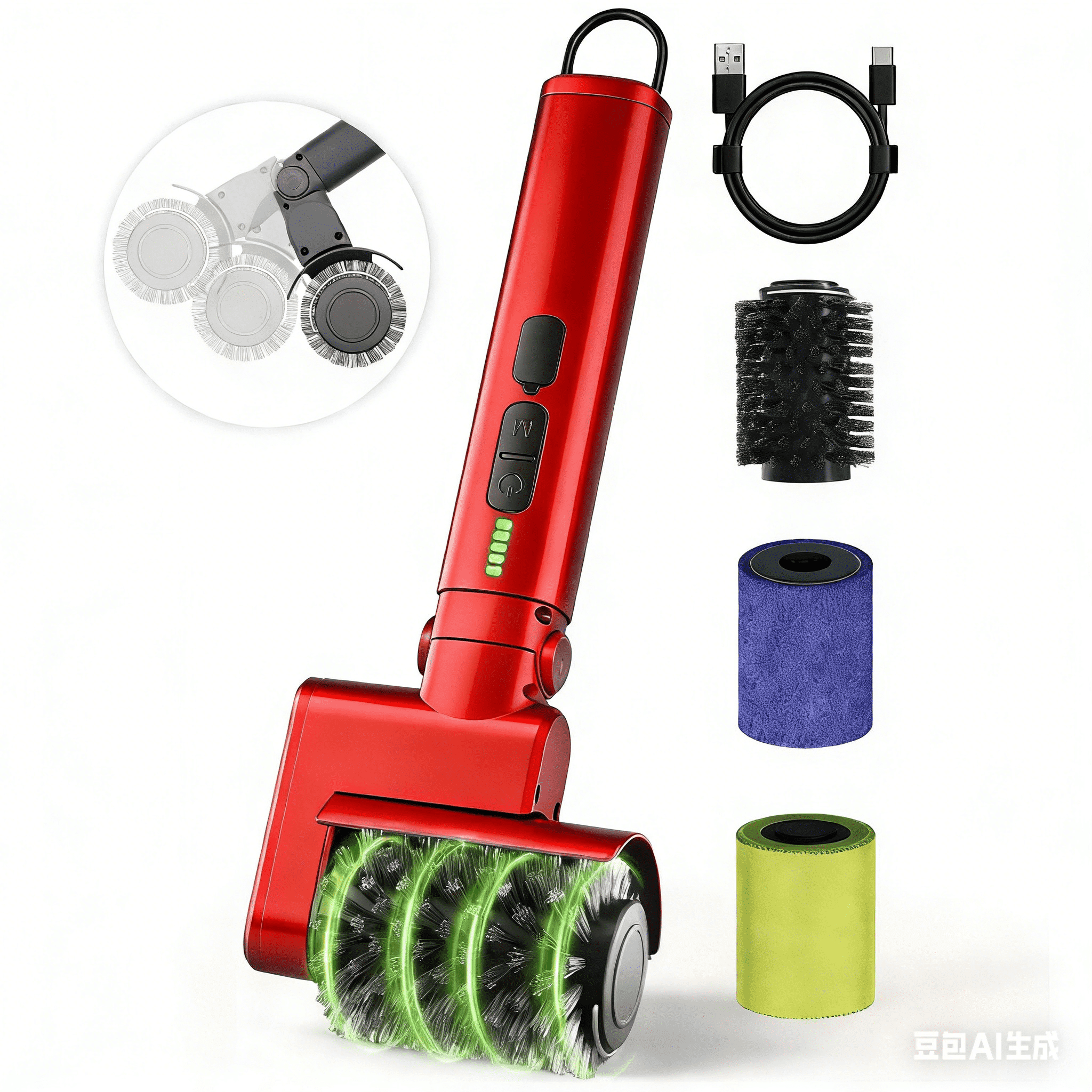 LHPY Electric Grill Brush Cleaner for Outdoor,150Mins BBQ Grill Cleaner with 3 Heads, 3-Speed & Angle Adjust Cordless Rotary Grill Brush（Red)
