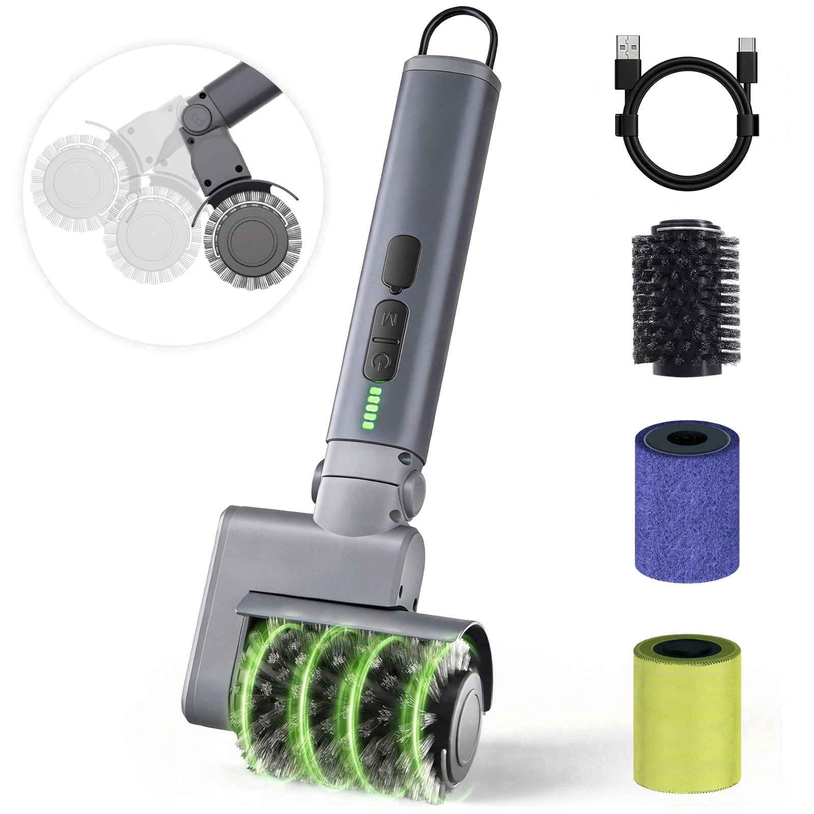 LHPY Electric Grill Brush Cleaner for Outdoor,150Mins BBQ Grill Cleaner with 3 Heads, 3-Speed & Angle Adjust Cordless Rotary Grill Brush(Gray)