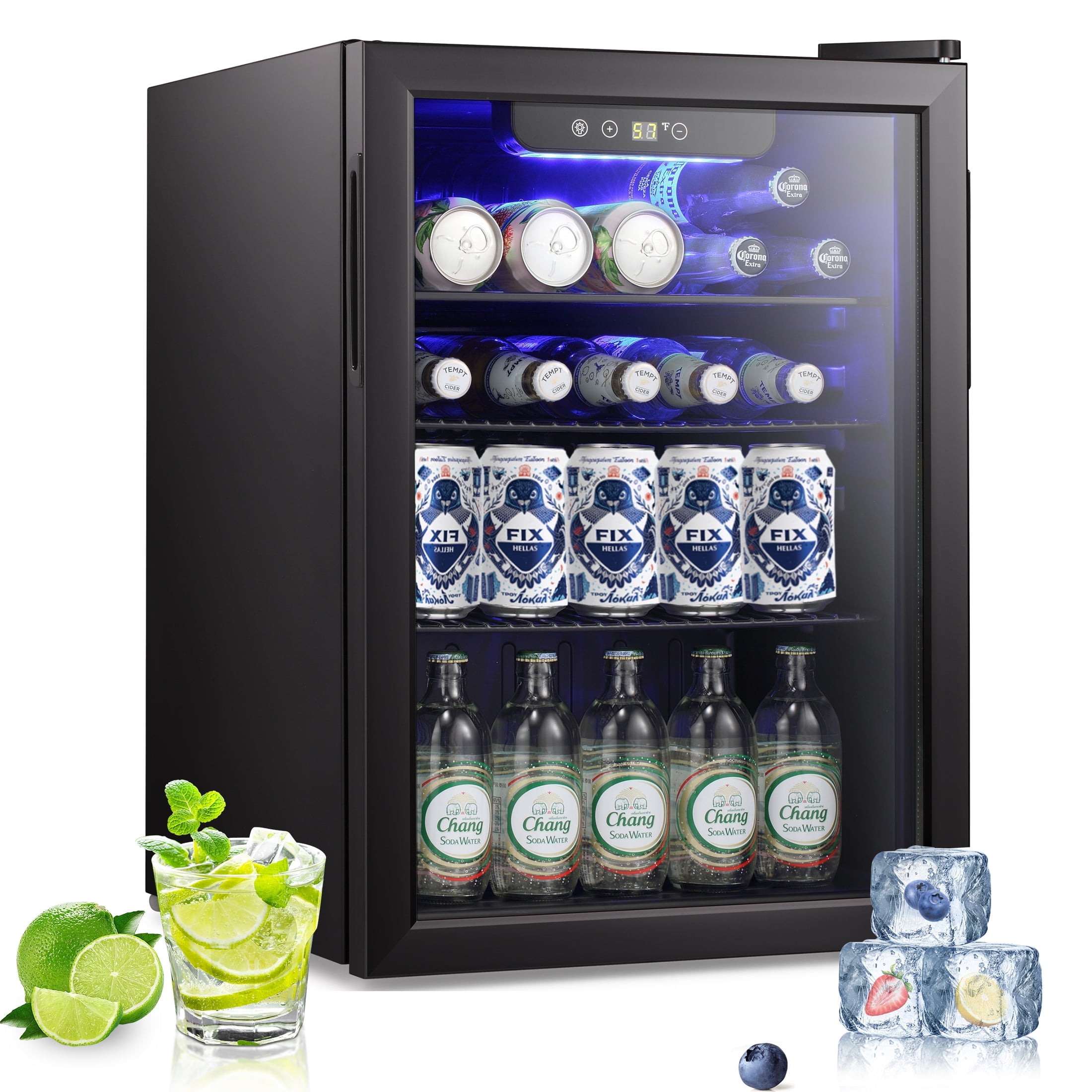 Black Freestanding Beverage Refrigerator Cooler with Glass Door