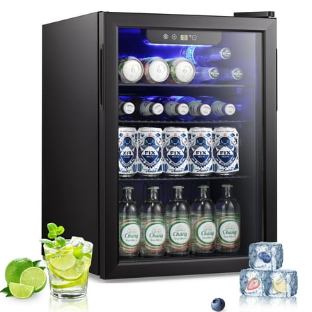 Electactic 2.6 Cu.ft Beverage Refrigerator Cooler, 100 Can Mini Fridge with Glass Door for Soda Beer or Wine, With Adjustable Removable Shelves, Bar/Office/Home
