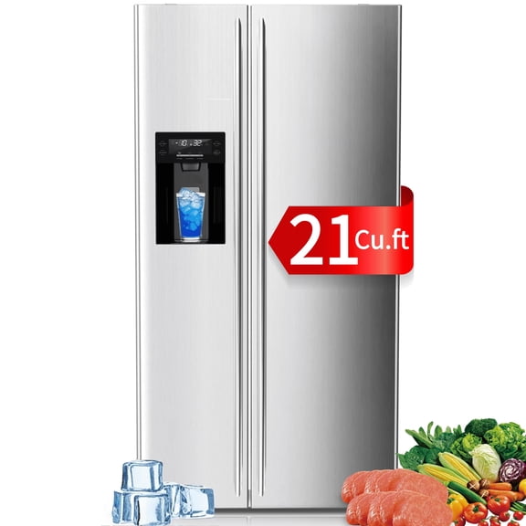 LHRIVER 21 Cu.ft. French Door Refrigerator, Built-in Ice Maker and Water Dispenser, Automatic Defrosting, Stainless Steel