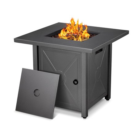 Electactic 28" Outdoor Propane Fire Pit Table with Lid, 50000 BTU Heat Output, Metal Stove with Lava Rocks, for Picnics/Bonfires/Patio Gardens