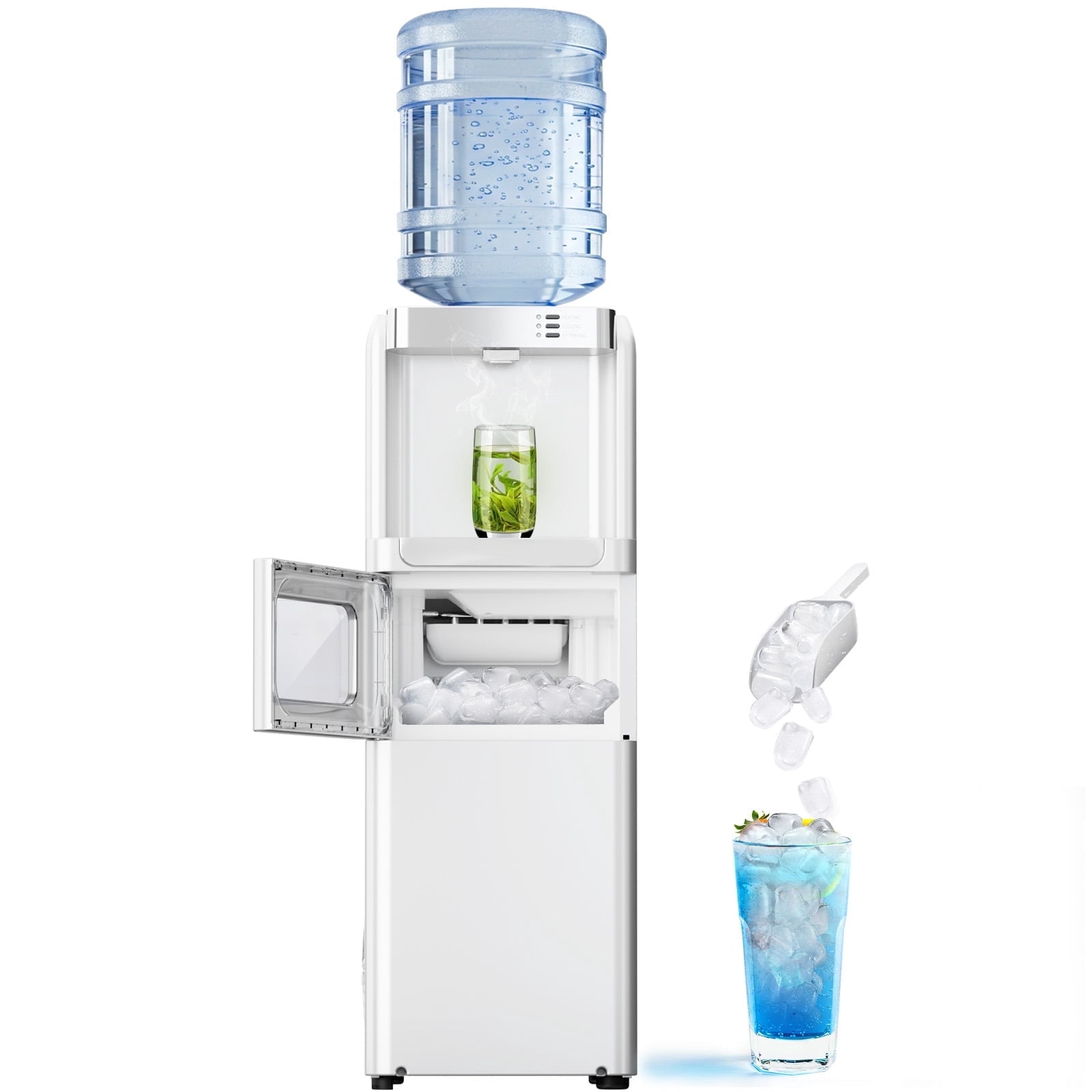 LHRIVER 5 GallonTop Loading Water Dispenser & Ice Maker, 3-in-1 Hot/Cold/Ice, Child Lock & Energy-efficient, for Home/Office, White