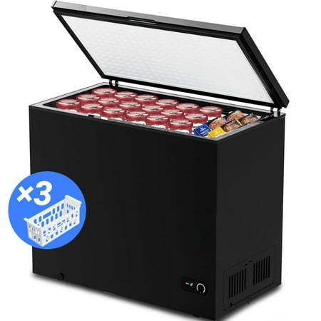 LHRIVER 7.0 cu. ft. Chest Deep Freezer with Adjustable Temperature, Free Standing Top Open Door Compact Freezer with 3 Removable Basket for Kitchen, Home, Bar, Garage, Office