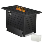 LHRIVER 43" Propane Fire Pit Table, 50,000 BTU Outdoor Windproof Gas Fire Pit with Lid, Smokeless  Glass Rocks, Cover