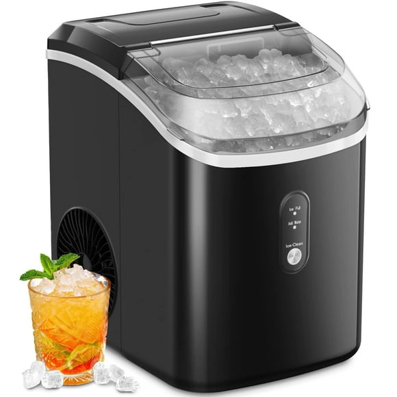 LHRIVER 35lbs Countertop Ice Maker, Crushed Nugget Ice Type with Scoop, Cubes Ready in 10 Mins, Black