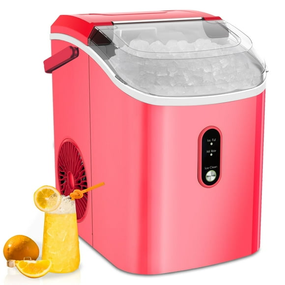 LHRIVER 35lbs Countertop Ice Maker, Crushed Nugget Ice Type with Scoop, Cubes Ready in 10 Mins, Red