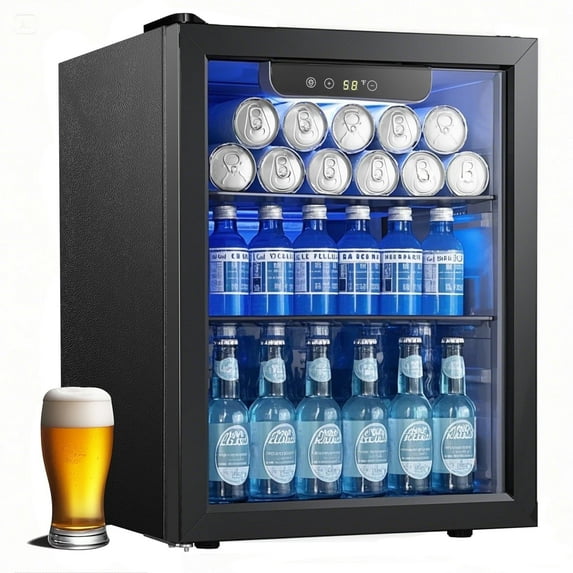 Electactic 1.7 Cu. ft. Beverage Refrigerator Cooler, 16 Bottle & 68 Cans Mini Wine Cooler with Glass & Exchangeable Door, Home/Bar/Office-Electactic