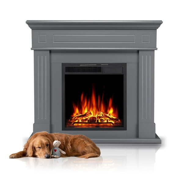Electactic 43.31 x 39.57 in Freestanding Wooden Frame Electric Fireplace Mantel Heater, 5100 BTU, Gray