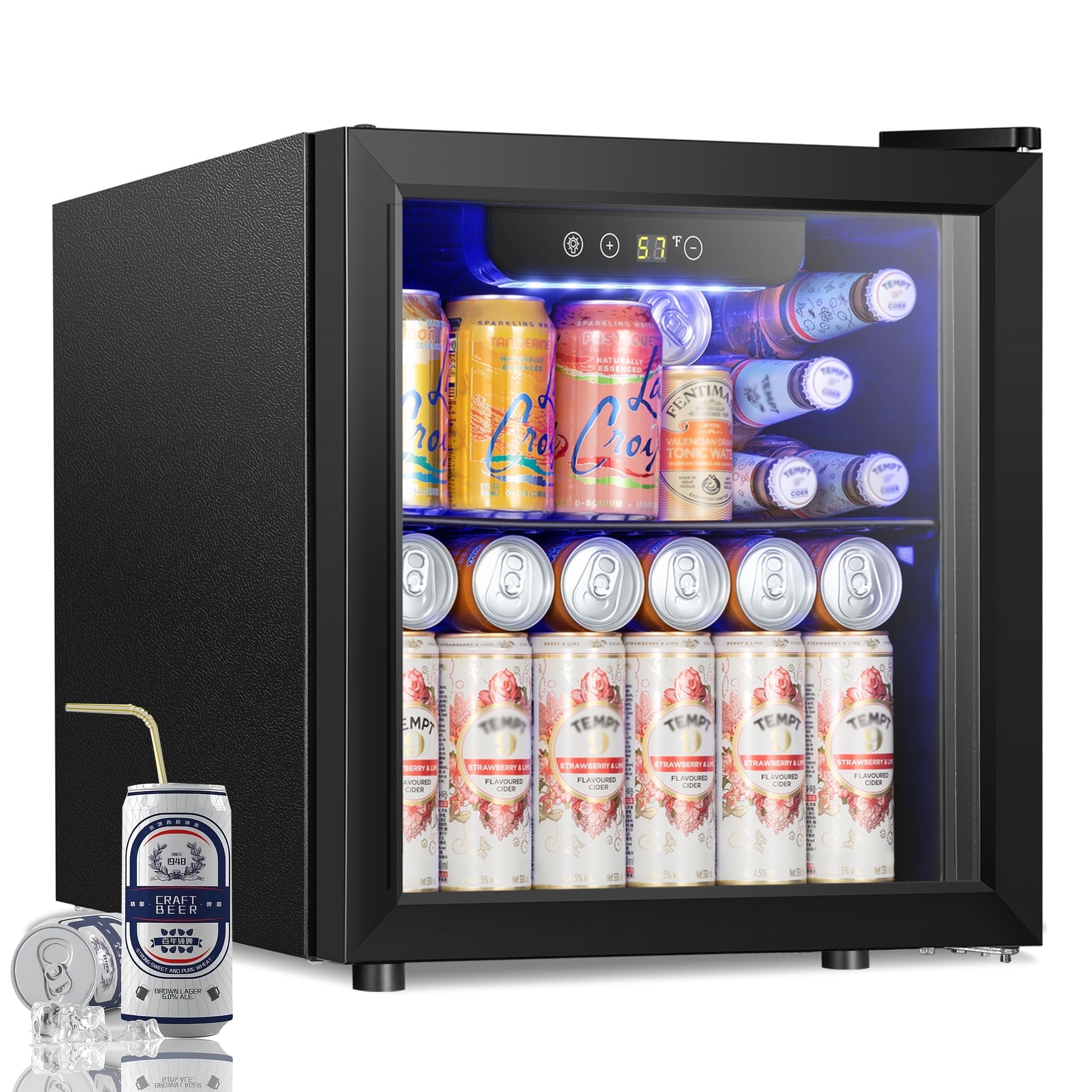 Simzlife 126 Can Beverage Refrigerator and Cooler with Glass Door for Home 17 5 in D 31 5 in H Silver
