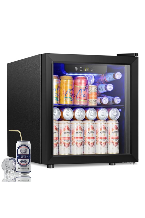 1.3 Cu.Ft Beverage Refrigerator, 12 Bottle & 48 Can Mini Beverage Refrigerator, Mini Fridge with Glass Door for Home/Bar/Office
