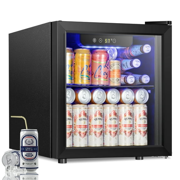 Electactic 1.3 Cu.Ft Beverage Refrigerator, 12 Bottle & 48 Can Mini Beverage Refrigerator, Mini Fridge with Glass Door for Home/Bar/Office